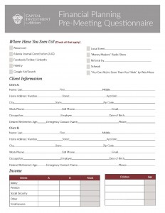 cia financial planning pre meeting questionnaire financial planner questionnaire