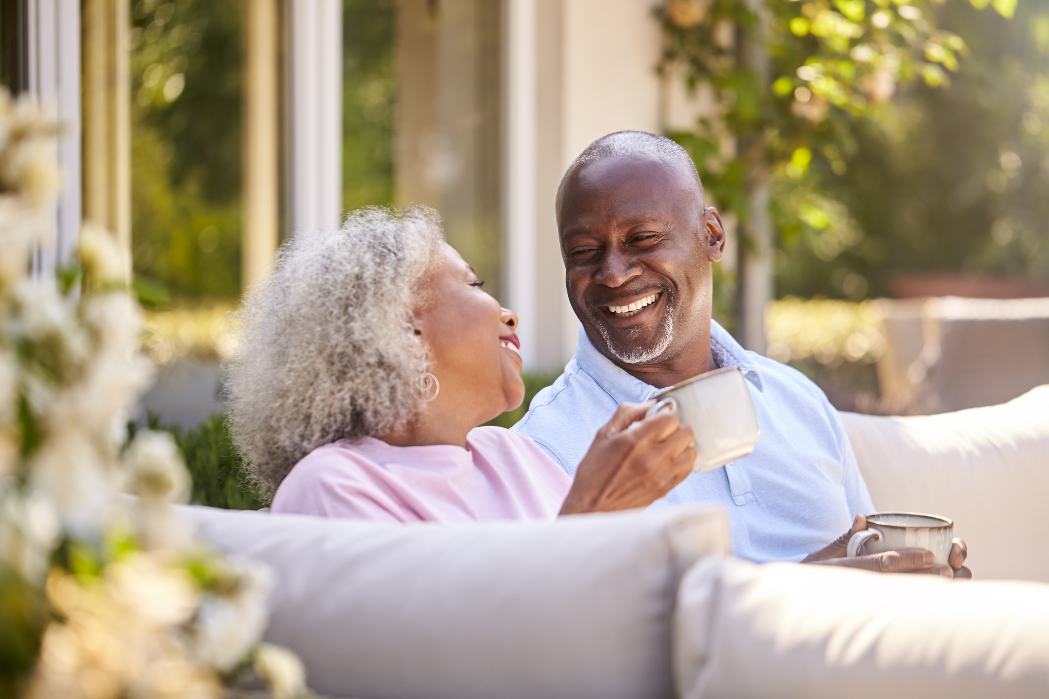 Couple enjoying morning coffee together